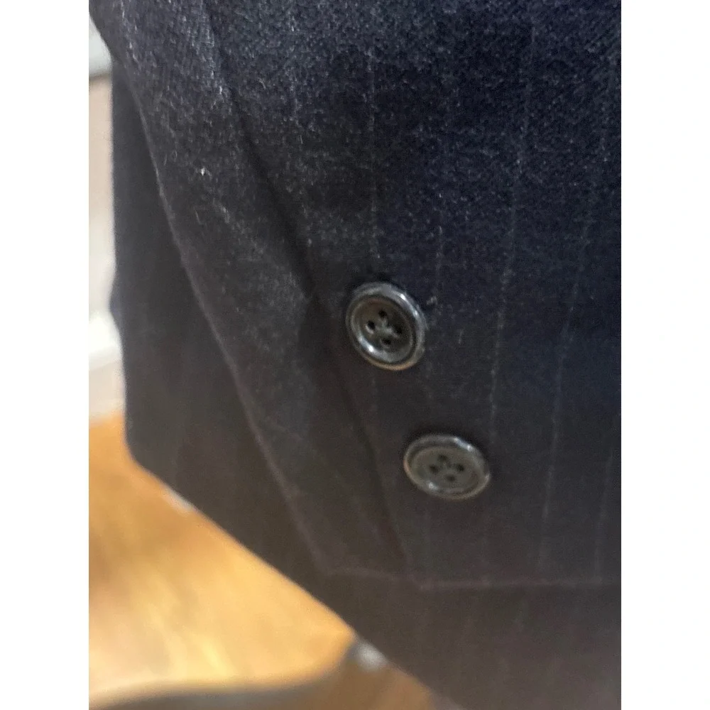 The Rhodes Pinstripe Suit Mens Navy Blue Double Breasted‎ Peak Lapel Sz 38.5R